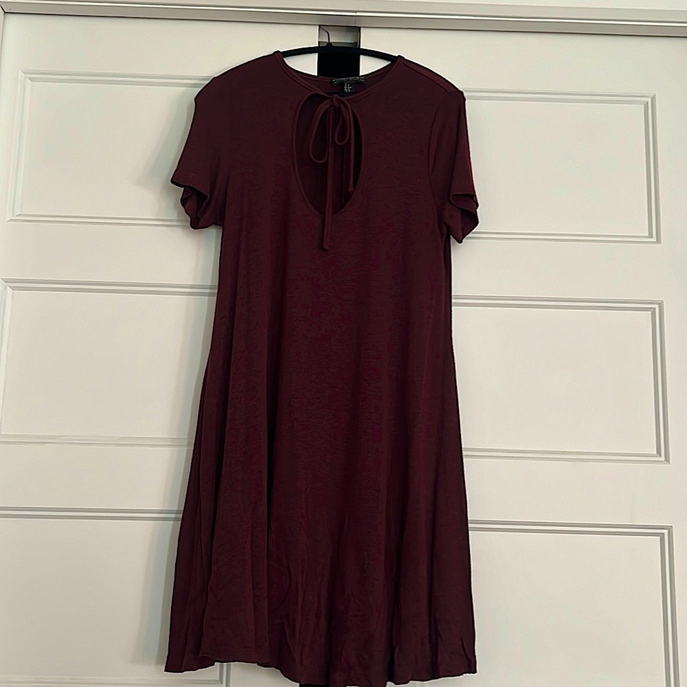 Forever21 burgundy short dress with a front tie bow.